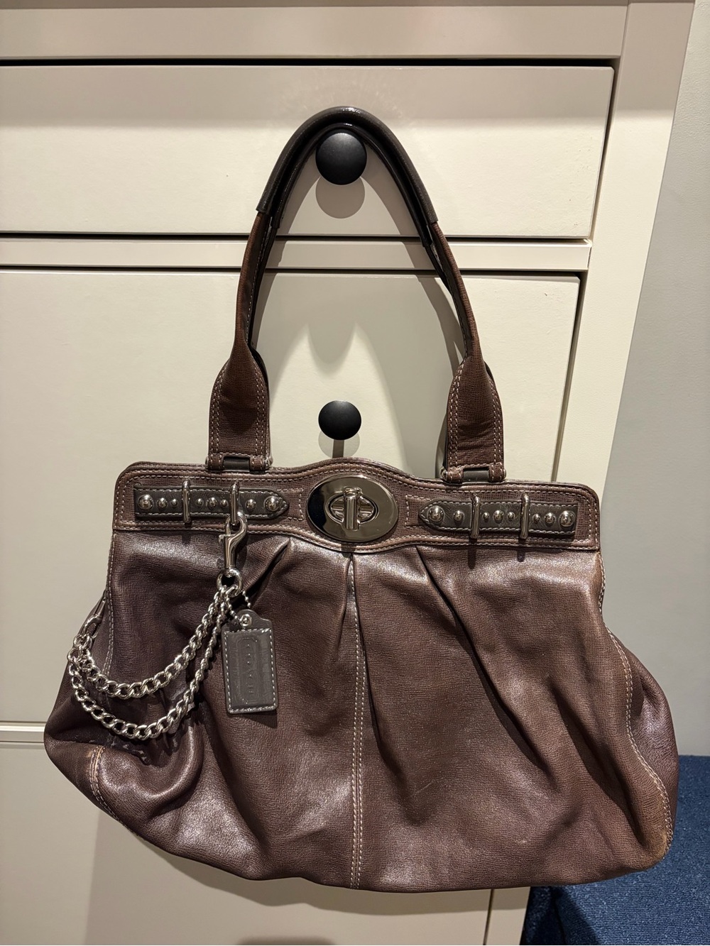 COACH Garnet XL Gray Leather 13921 Satchel Hobo Shoulder Bag Chain Limited Ed.